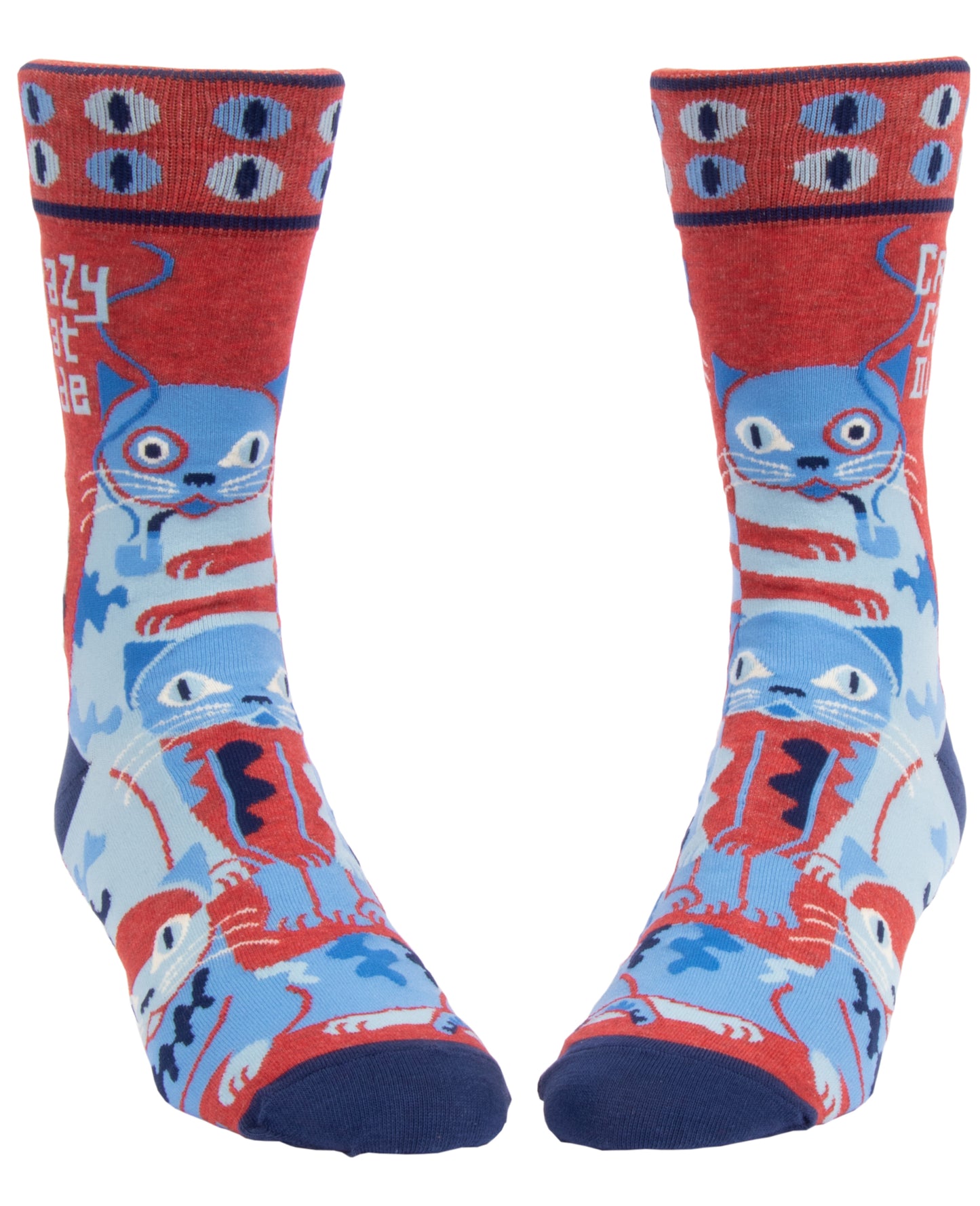 Blue Q | Mens Crew Socks | Crazy Cat Dude