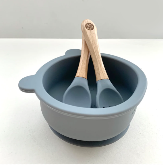 'CUB' Silicone Suction Bowl and Cutlery | Pebble