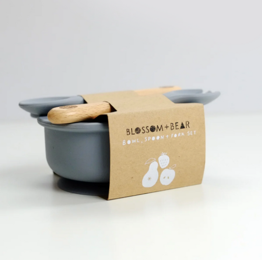 'CUB' Silicone Suction Bowl and Cutlery | Pebble