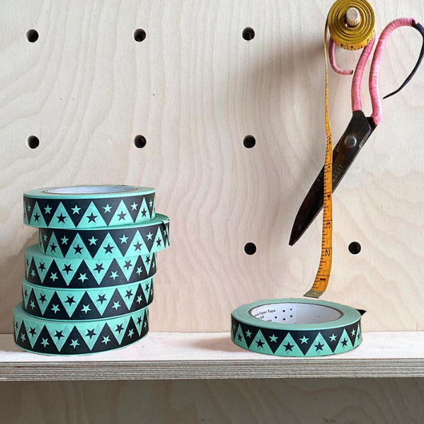 Petra Bose | 50m Adhesive Paper Tape | Mint Triangle & Star