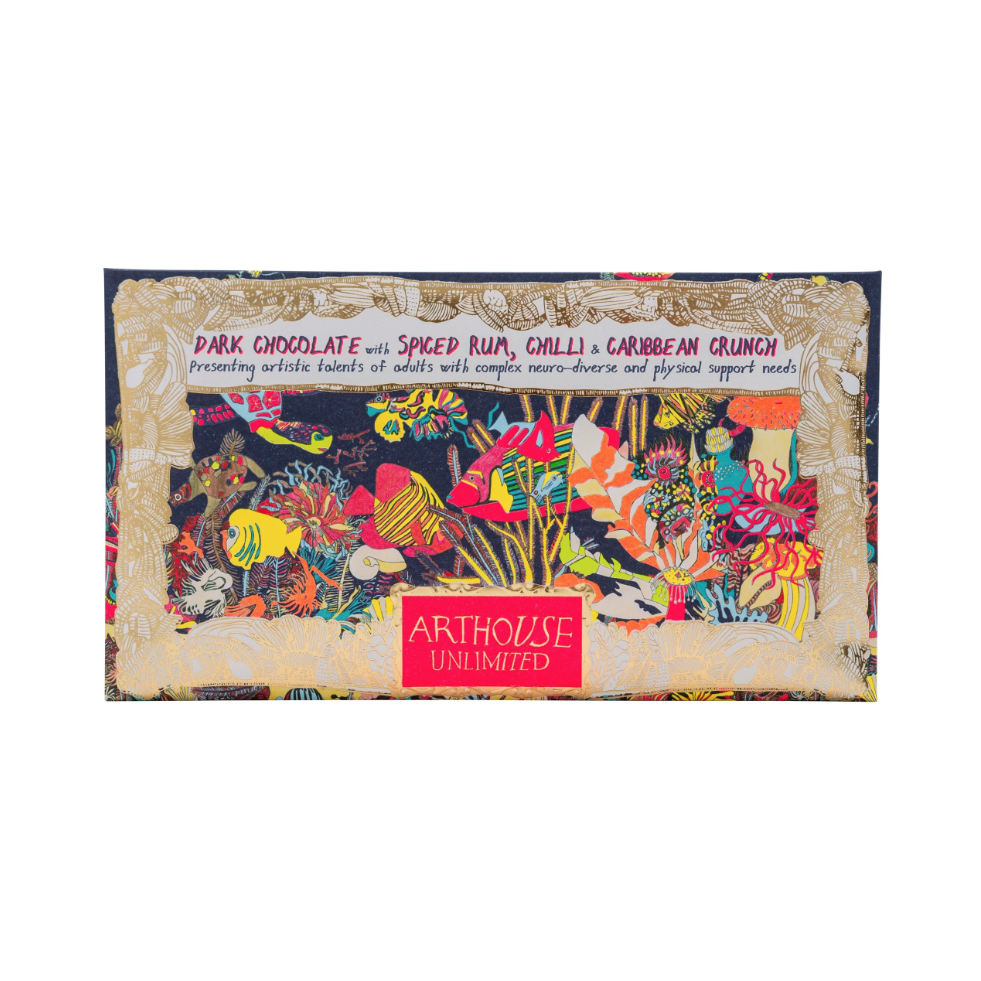 Arthouse Unlimited | Dark Chocolate Bar with Spiced Rum, Chilli & Caribbean Crunch