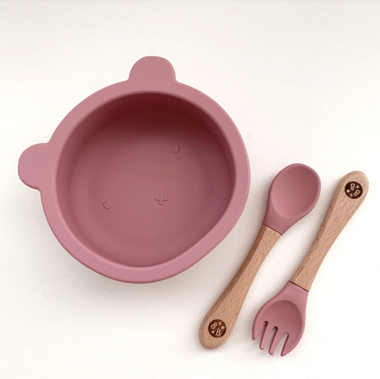 Blossom & Bear | 'CUB' Silicone Suction Bowl and Cutlery | Rose