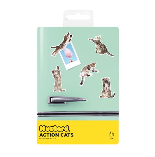 Mustard | Fridge Magnet Set of 12 | Action Cats