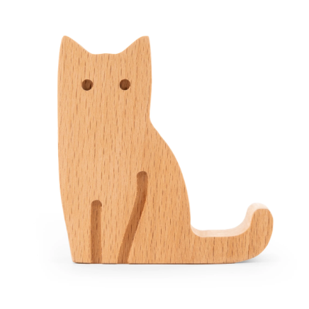Kikkerland | Cat Beechwood Phone Stand