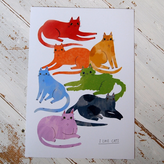 I Like Cats | A4 Print | Rainbow Cats