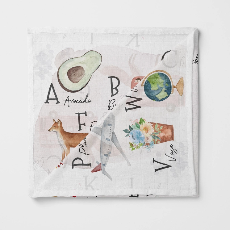 Banks-Lyon Botanical | Bamboo Baby Swaddle Blanket, Alphabet Print