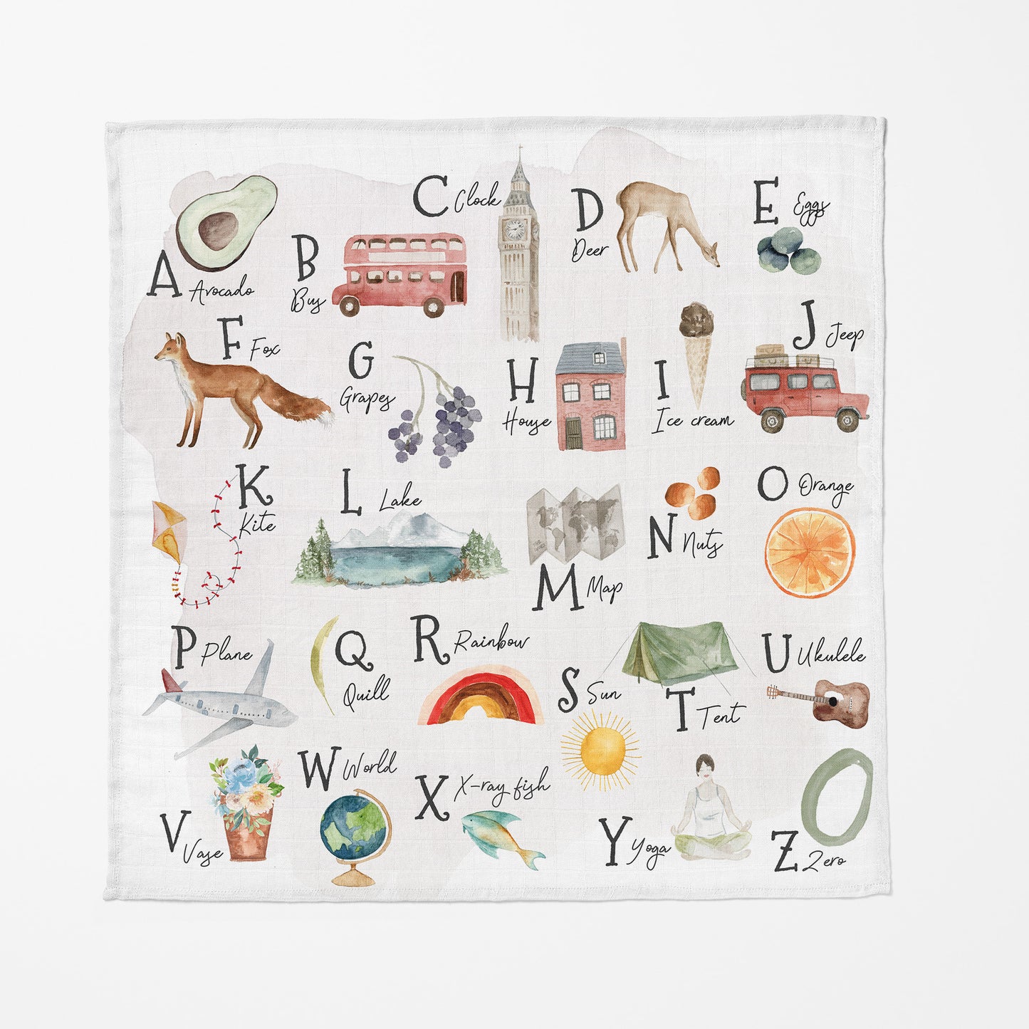 Banks-Lyon Botanical | Bamboo Baby Swaddle Blanket, Alphabet Print