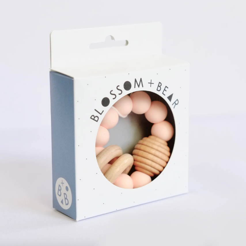 Beehive Silicone and Wooden Teething Toy | Peach