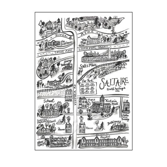 Jo Overend | A4 Print | Saltaire Map | Black & White