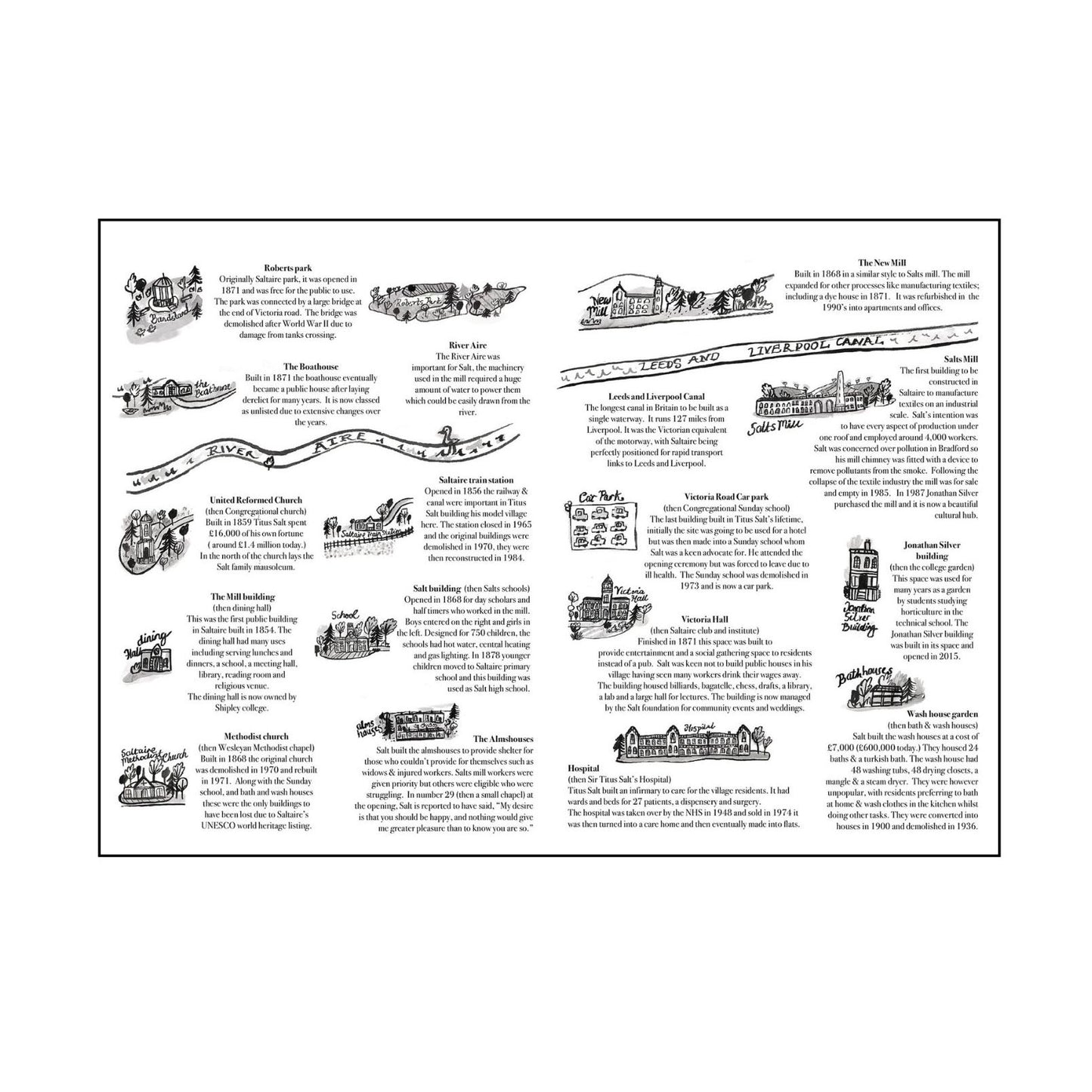 Jo Overend | Folded Saltaire Map | Black & White