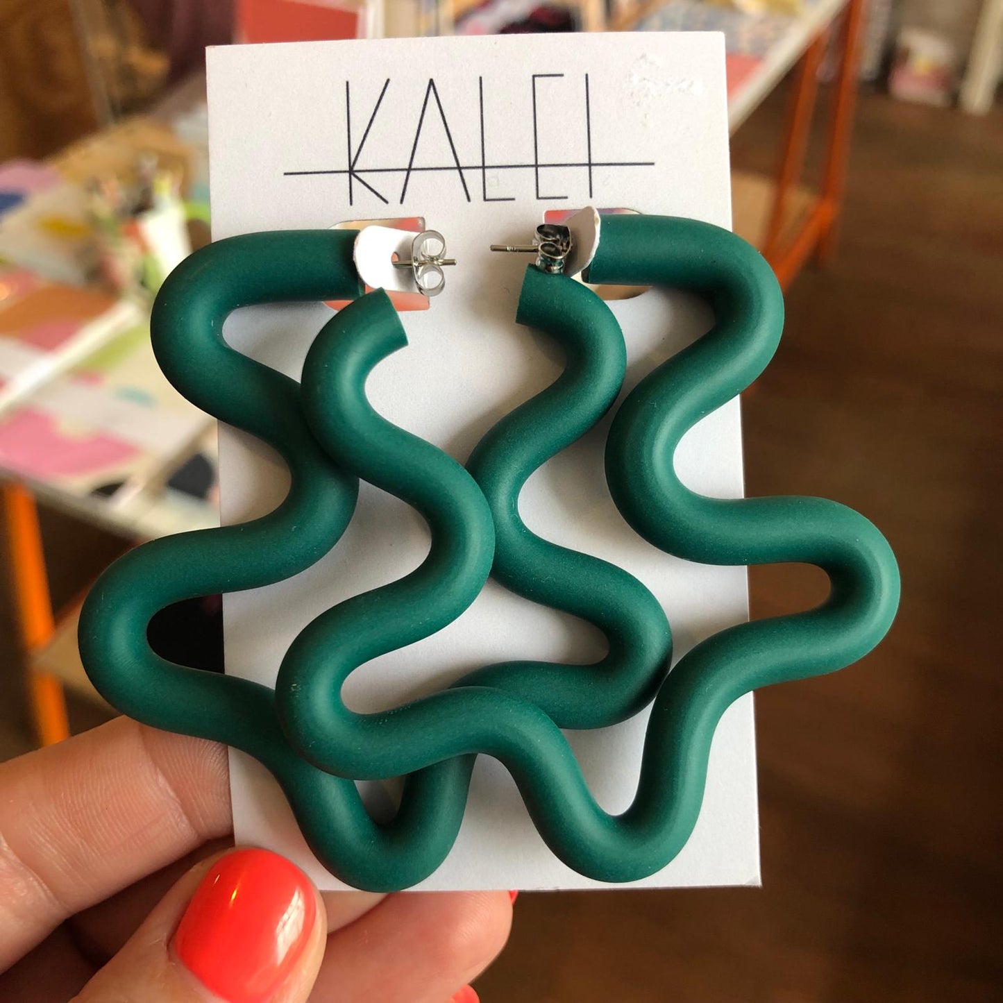 Kalei | Teal Green WIGGLE Statement Earrings