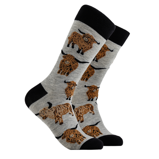 Socktopus | Highland Cow Socks Grey | L UK 9-12