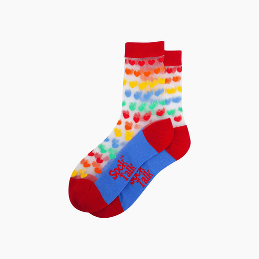 Sock Talk | Rainbow Love Hearts Combed Cotton Sheer Pop Socks | UK 3-7