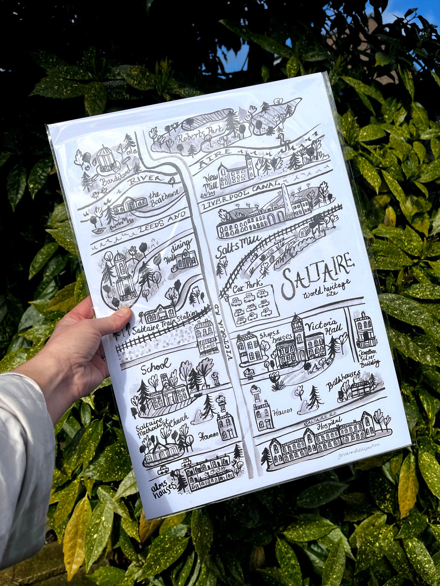 Jo Overend | Folded Saltaire Map | Black & White