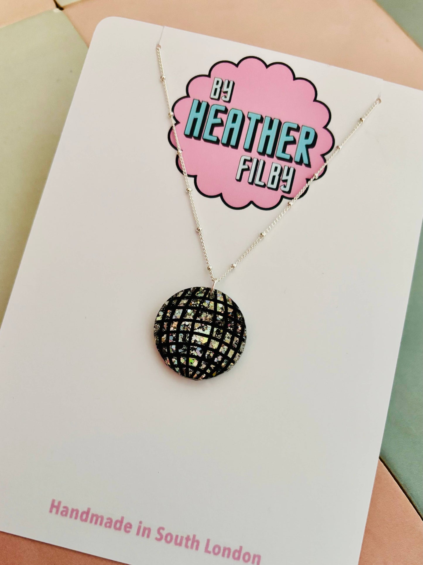 By Heather Filby | Glitter Charm Necklace | Disco Ball