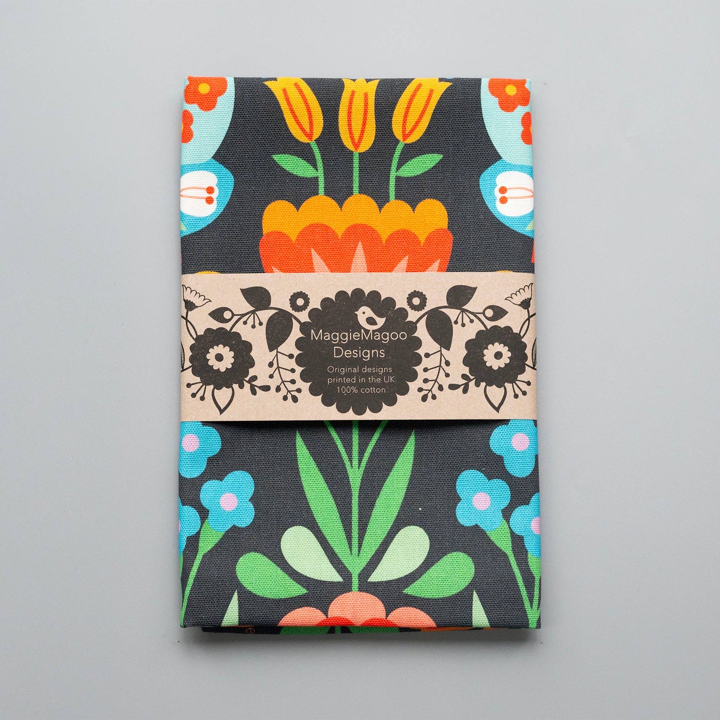 Maggie Magoo | Tea Towel | Black Moths & Flowers