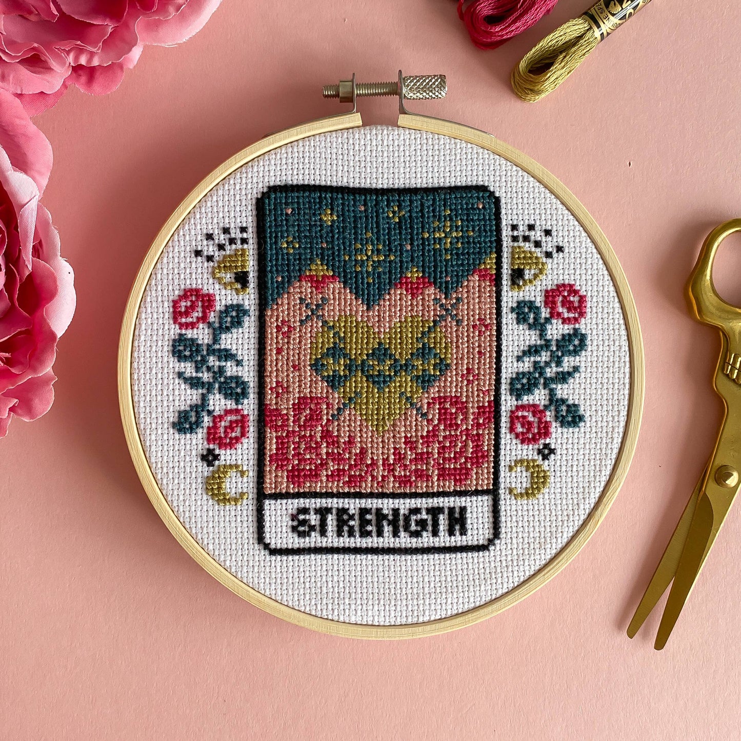 Innocent Bones | Cross Stitch Kit | Strength Tarot Card Cross Stitch Kit