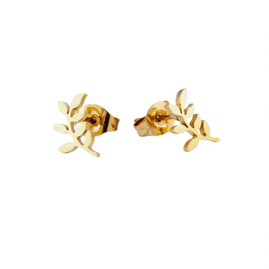 Soch & Co | Stainless Steel Earring Studs | Gold Leaf Vine