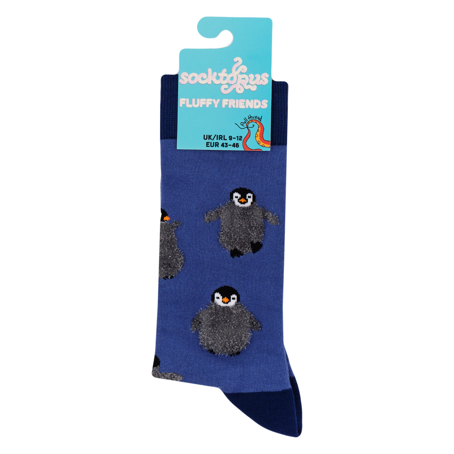 Socktopus | Fluffy Penguin Socks | Blue | L UK 9-12