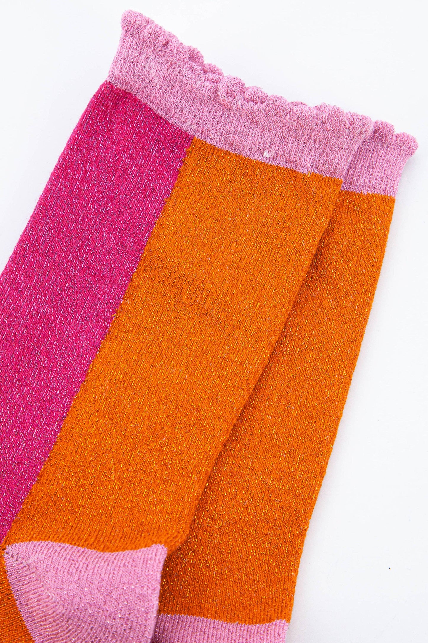 Sock Talk | Women's Cotton Glitter Socks Colour Block in Pink & Orange: UK 3-7 | EU 36-40