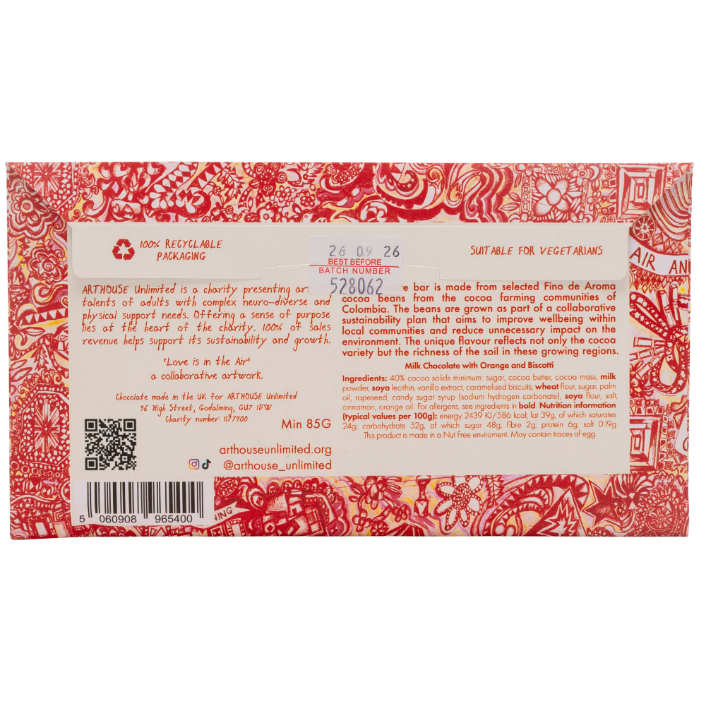 Arthouse Unlimited | Love is in the Air, Milk Chocolate Bar with Orange and Biscotti