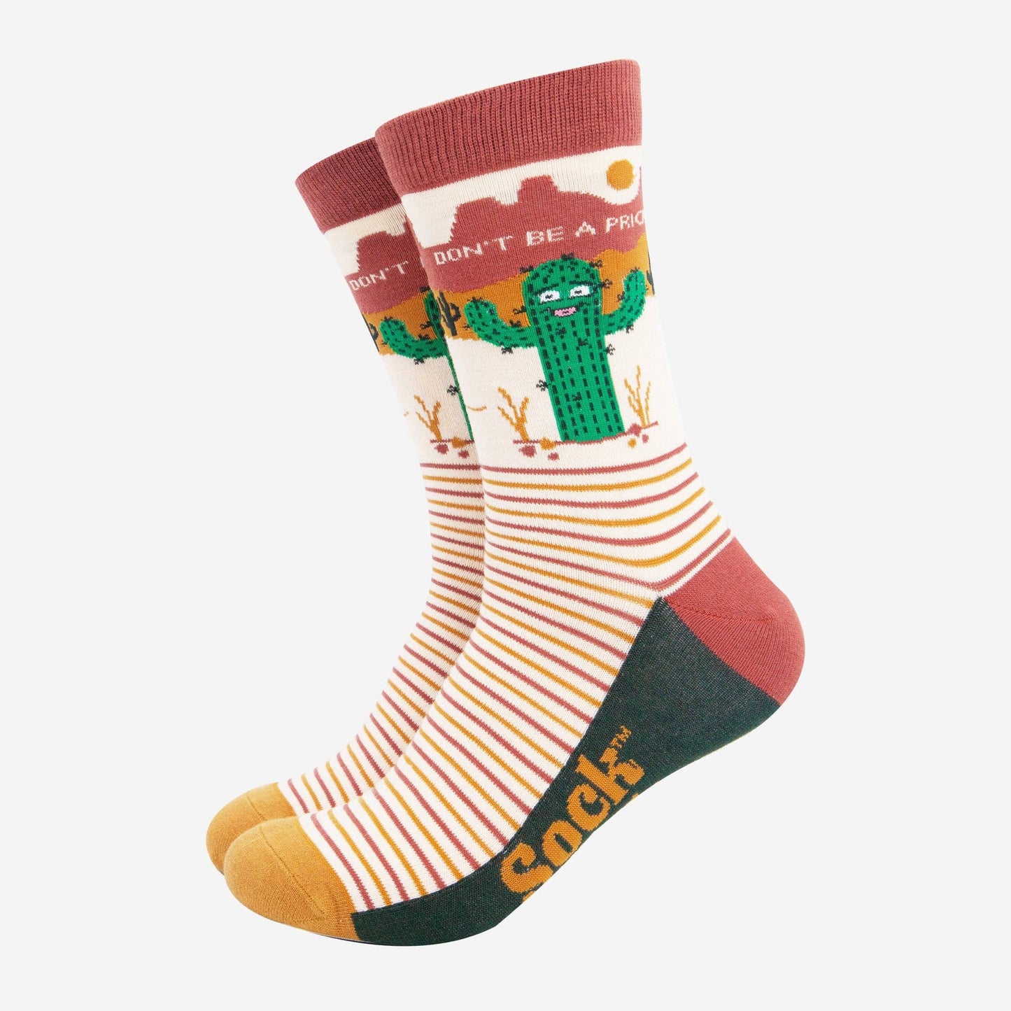 Sock Talk | Men's Combed Cotton Crew Socks | Cream, Prickly Cactus | UK 7-11