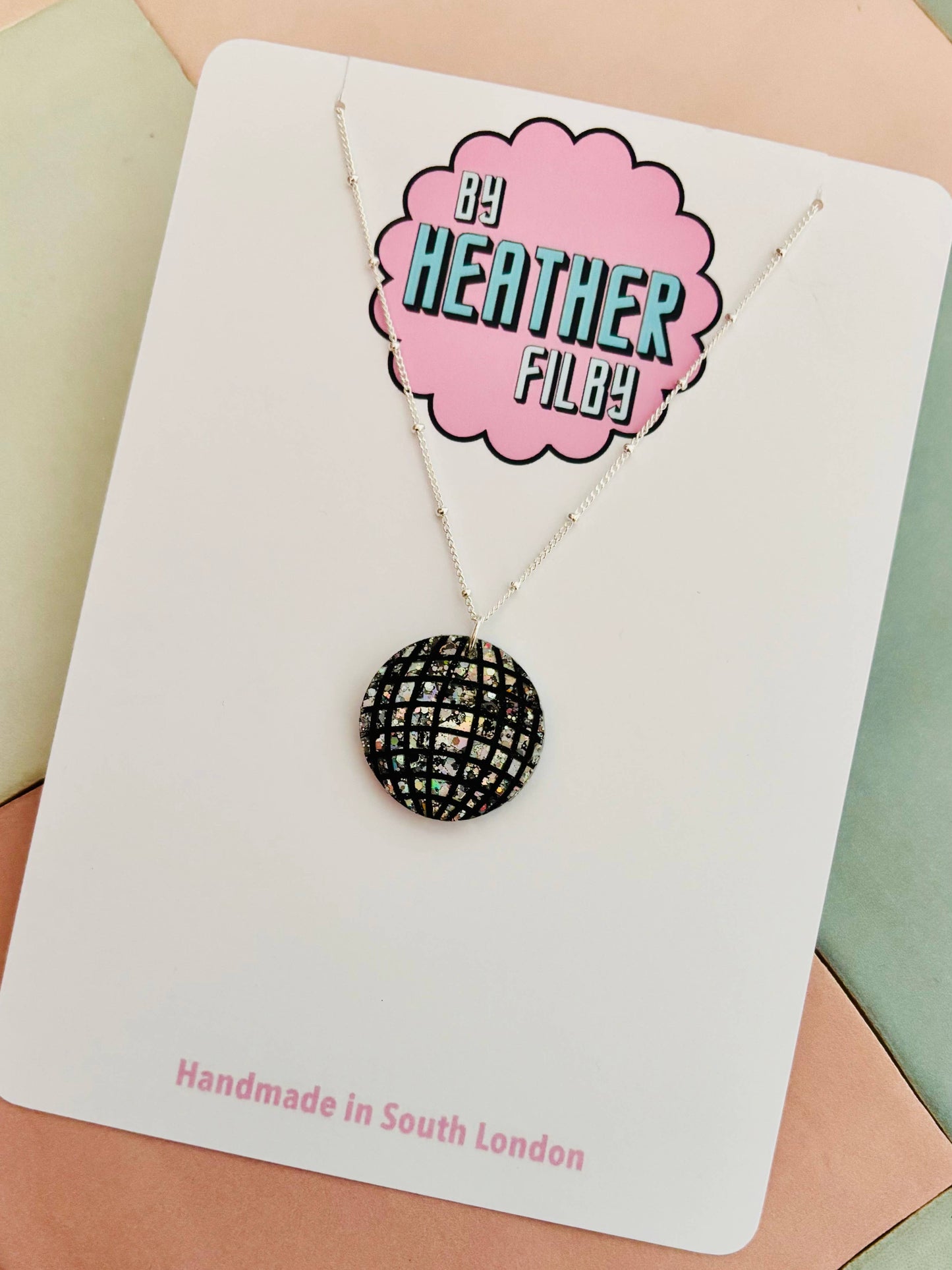 By Heather Filby | Glitter Charm Necklace | Disco Ball
