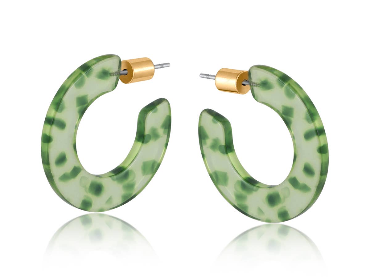 Big Metal London | Marseille Flat Resin Hoop Earrings | Green