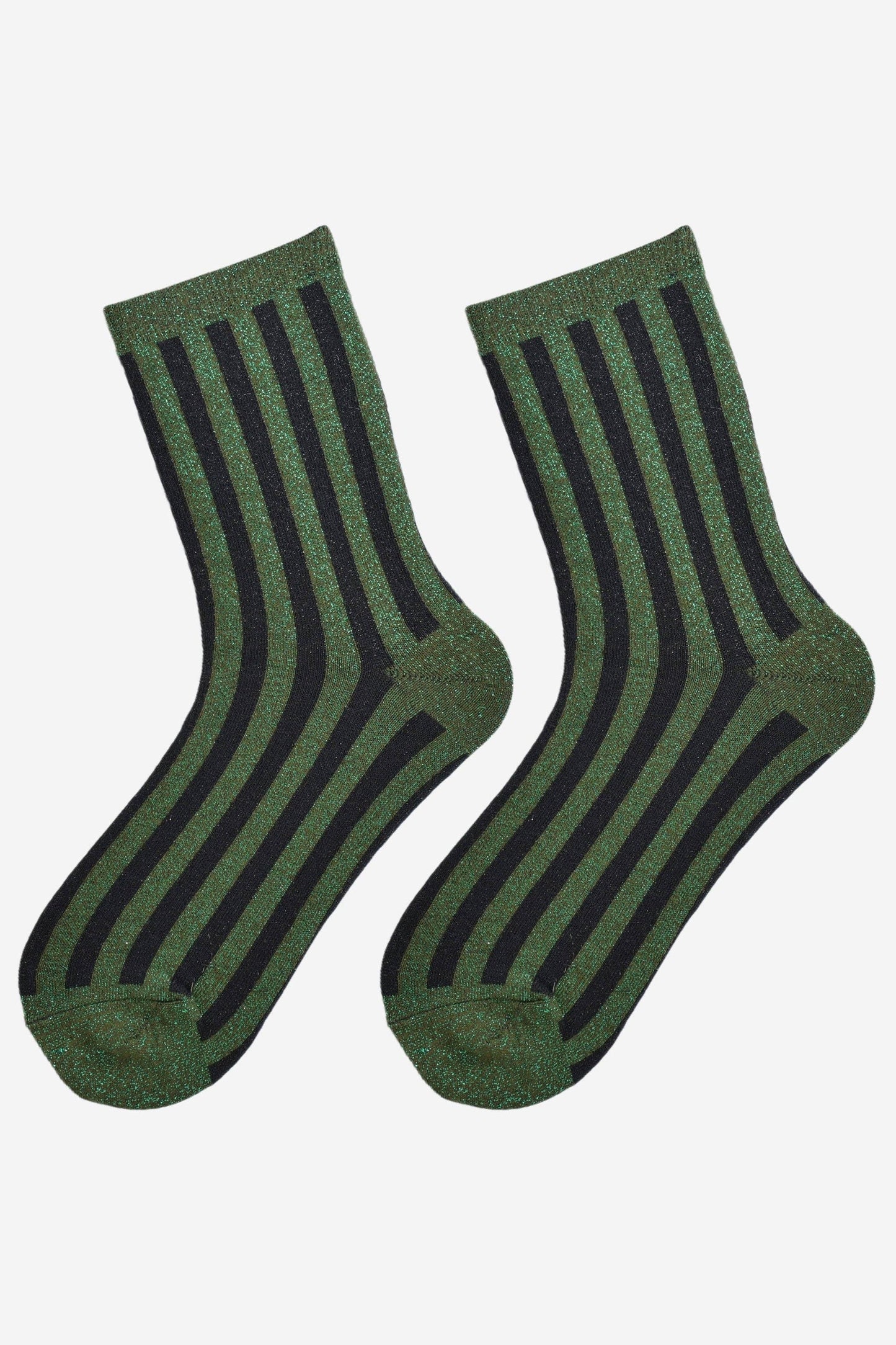 Sock Talk | Women's Glitter Socks | Khaki/Black, Vertical Stripe | UK 3-7
