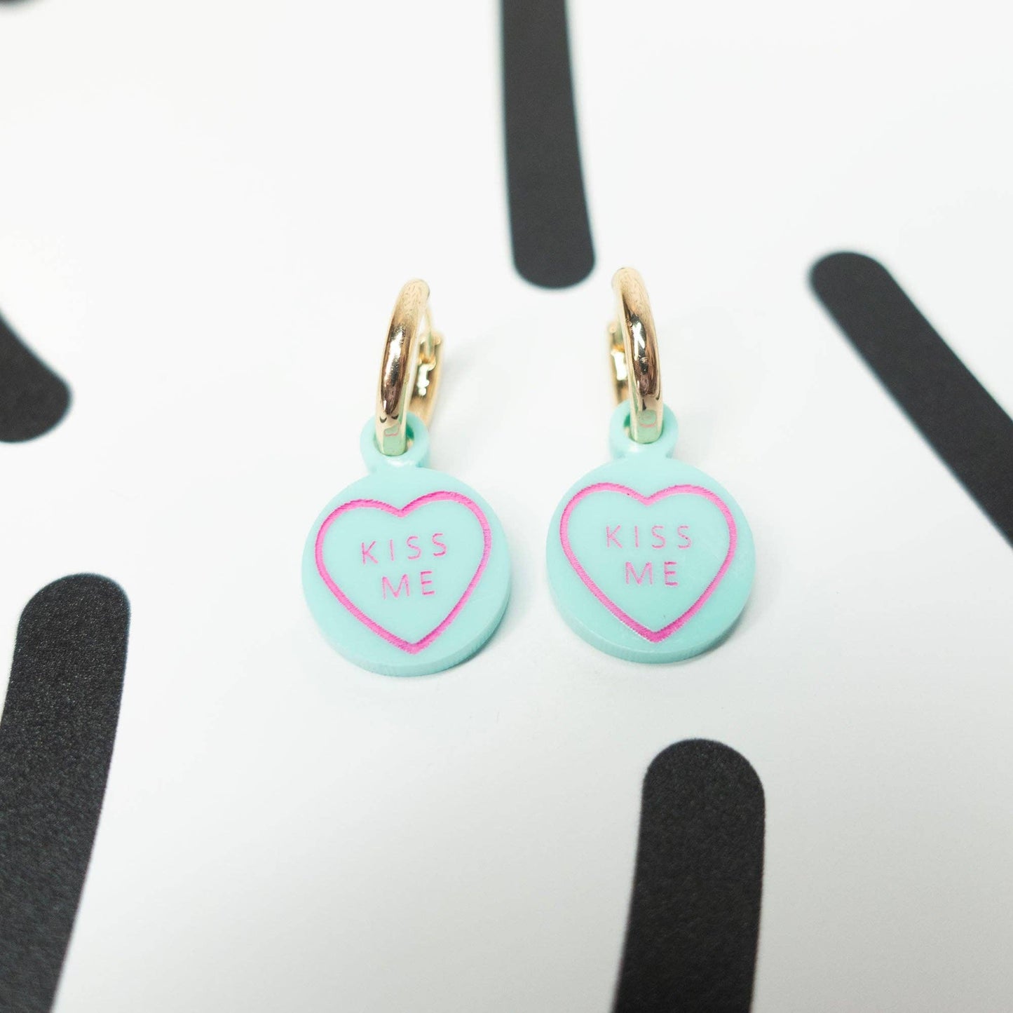Silly Loaf | Love Heart Huggies Earrings | Kiss Me