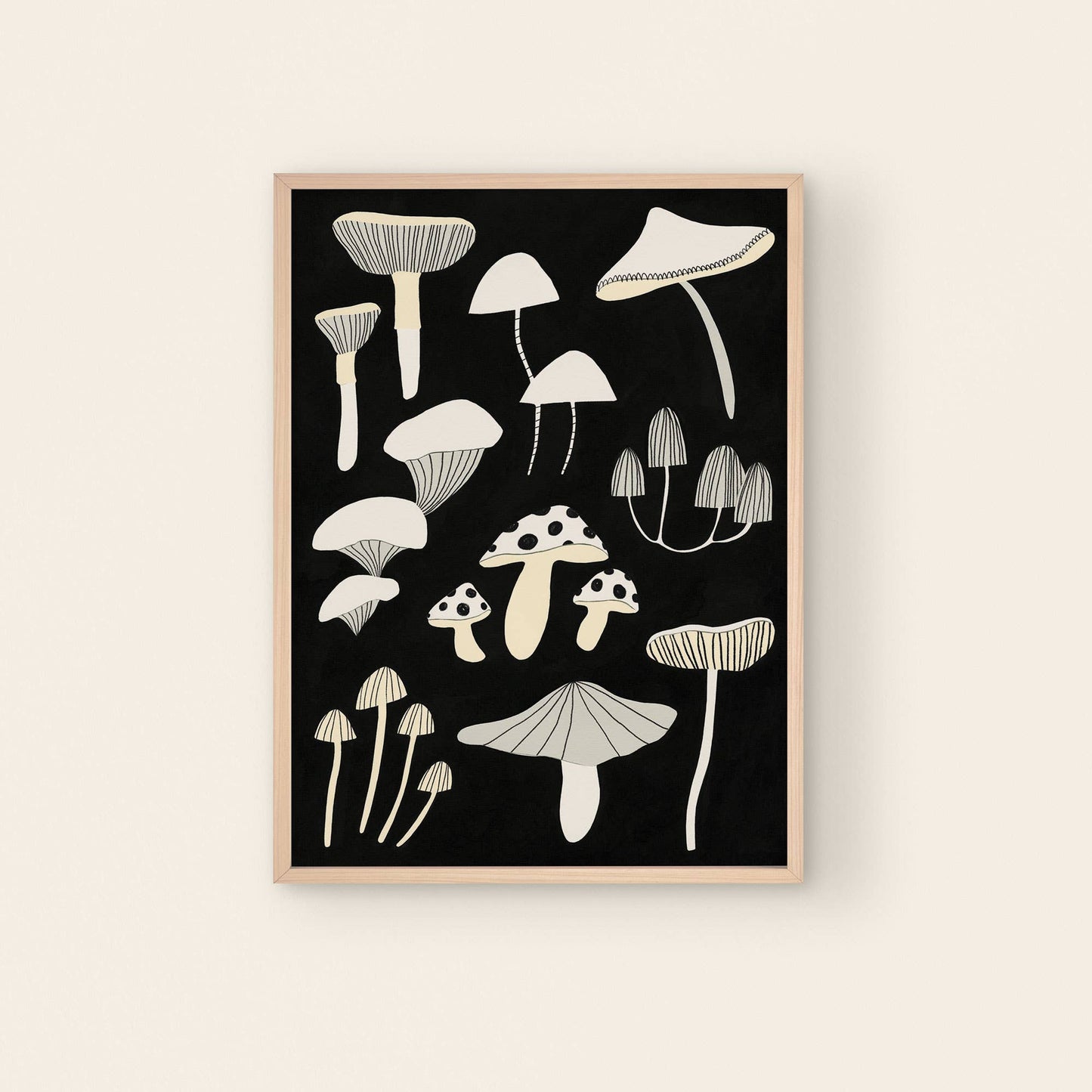 Little Black Cat | A4 Print | Black And White Mushrooms