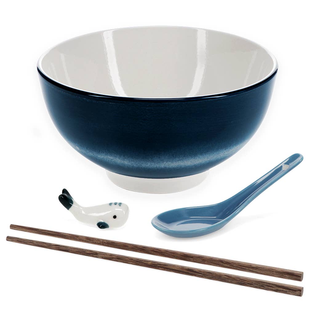 Rex | Ceramic Noodle Bowl Set | Blue whale
