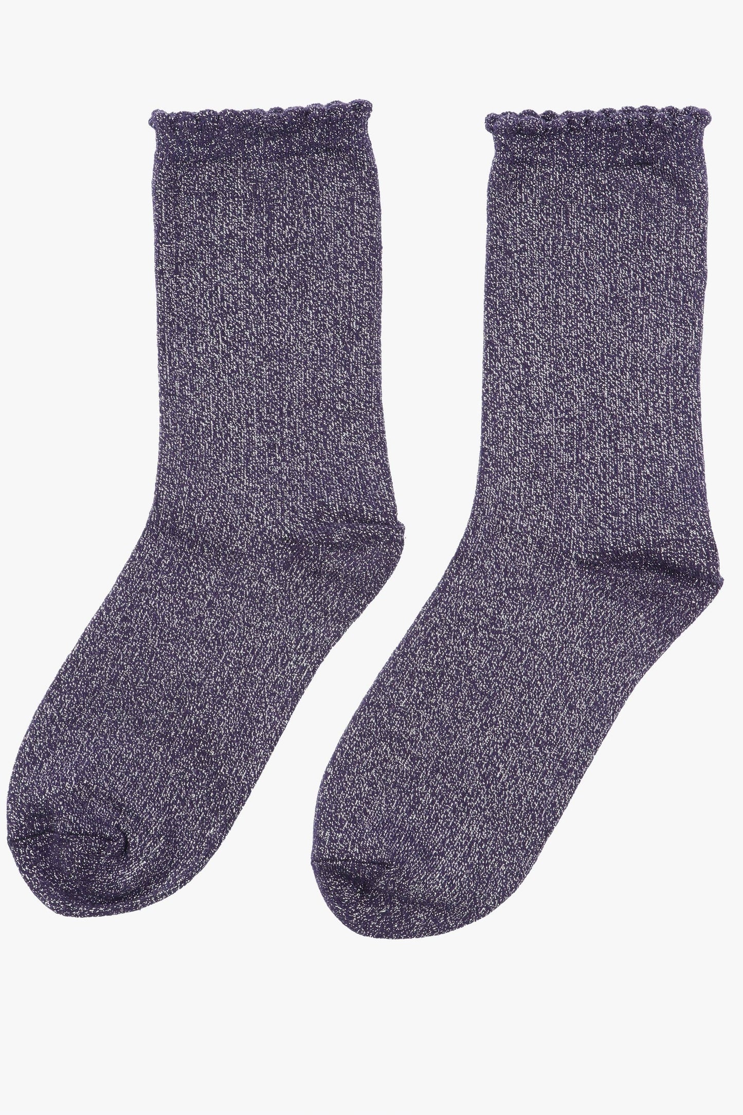 Sock Talk | Women's Glitter Ankle Socks in Blue with a Scalloped Cuff UK 3-7 | EU 36-40