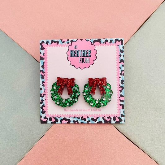 By Heather Filby | Glitter Stud Earrings | Christmas Wreath