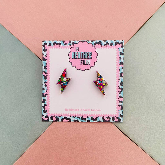 By Heather Filby | Glitter Studs Earrings | Lightning Bolt