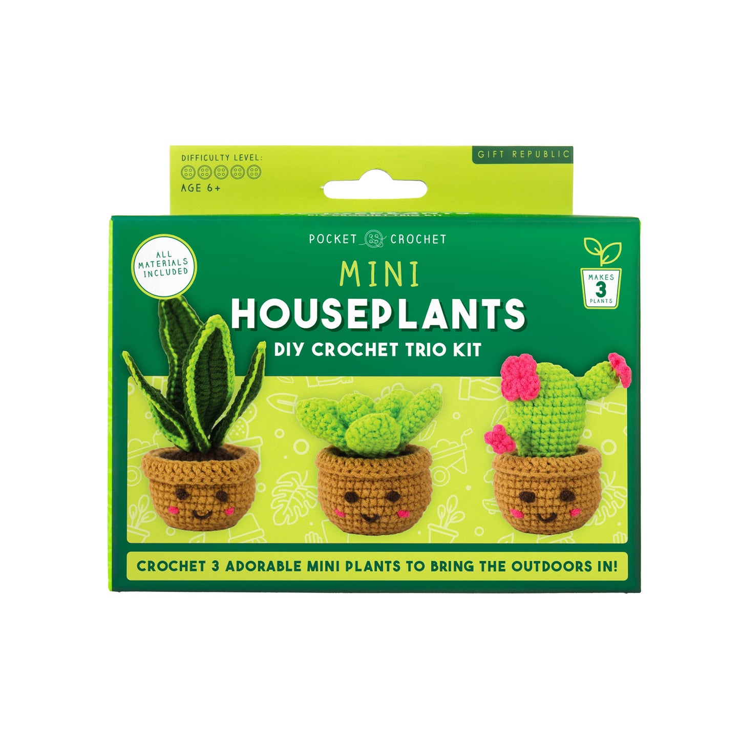 Gift Republic | Pocket Crochet Craft Kit | Mini Houseplants