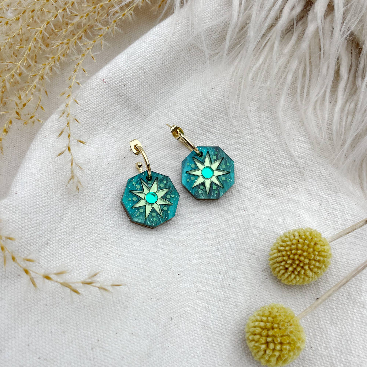 Rosa Pietsch | Seren Geo Star Hoop Earrings | Emerald