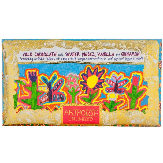 Arthouse Unlimited | Floral Bright, Dark Chocolate Bar with Orange & Popping Candy pieces Unlimited - Most Beautiful Garden, Milk Chocolate Bar with Wafer Pieces, Vanilla & Cinnamon