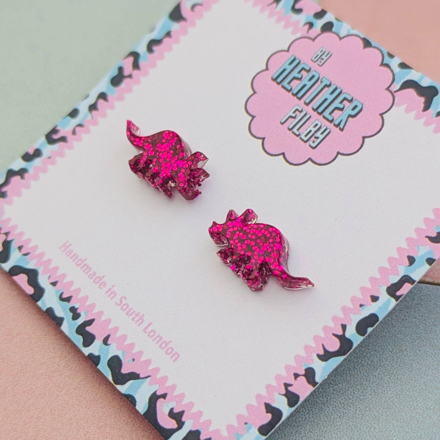 By Heather Filby | Glitter Stud Earrings | Triceratops