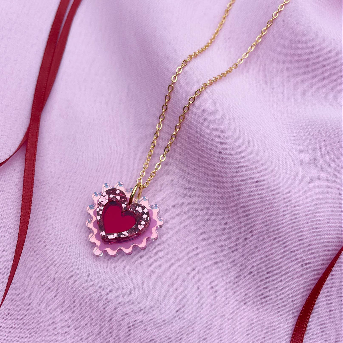 Rosa Pietsch | Mini Wiggle Heart Pendant | Rose Gold, Red and Iridescent