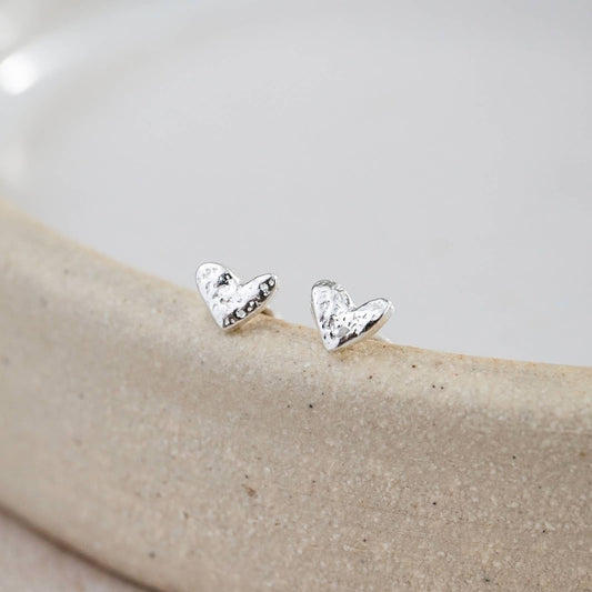 Lucy Kemp Jewellery | Sterling Silver Mini Studs | Abstract Heart