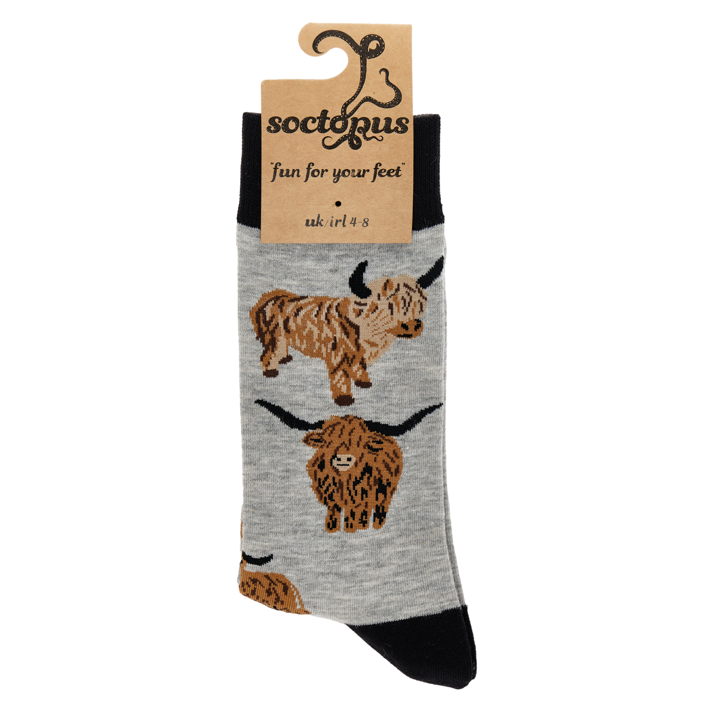 Socktopus | Highland Cow Socks Grey | L UK 9-12
