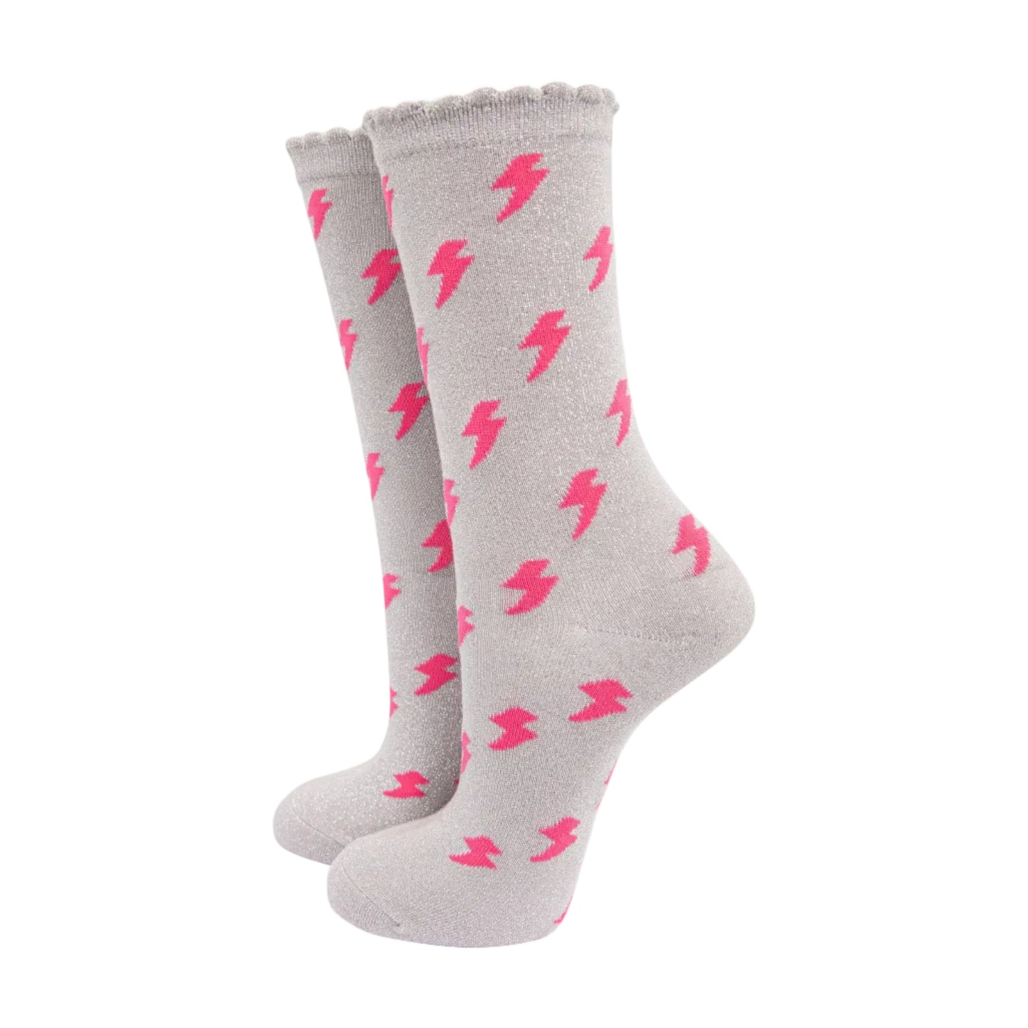 Sock Talk | Women's Glitter Socks | Lightning Bolt Grey | UK 3-7