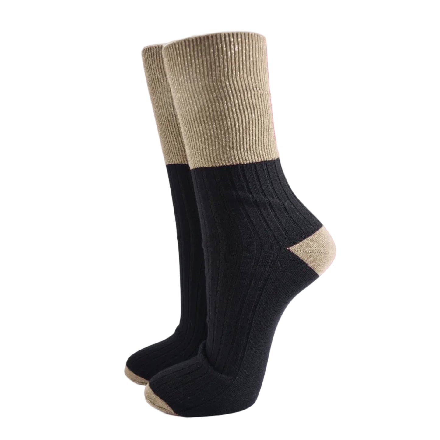 Sock Talk | Women's Glitter Socks | Gold/Black, Folding Cuff | UK 3-7