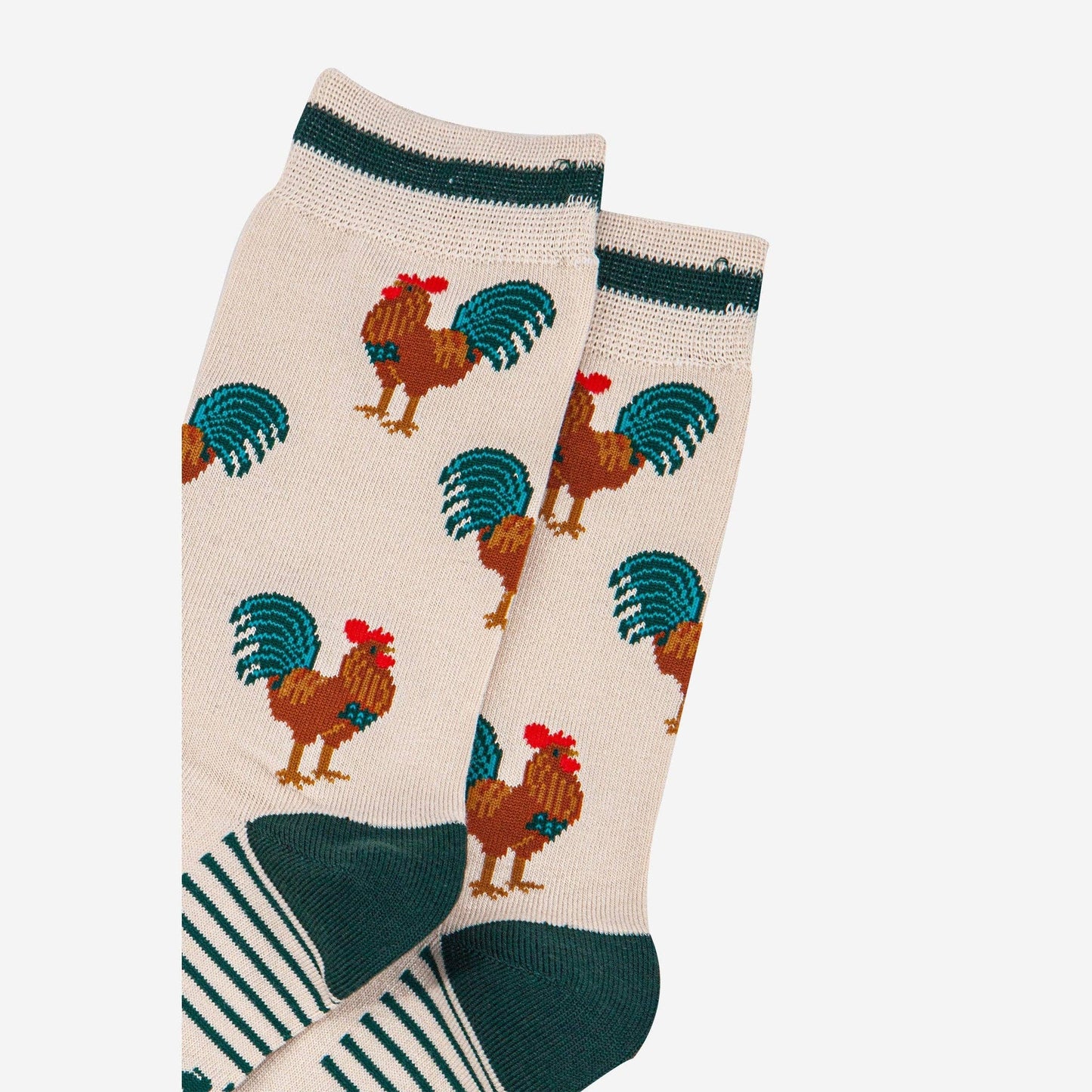 Sock Talk | Men's Bamboo Socks | Cream/Green Rooster | UK 7-11