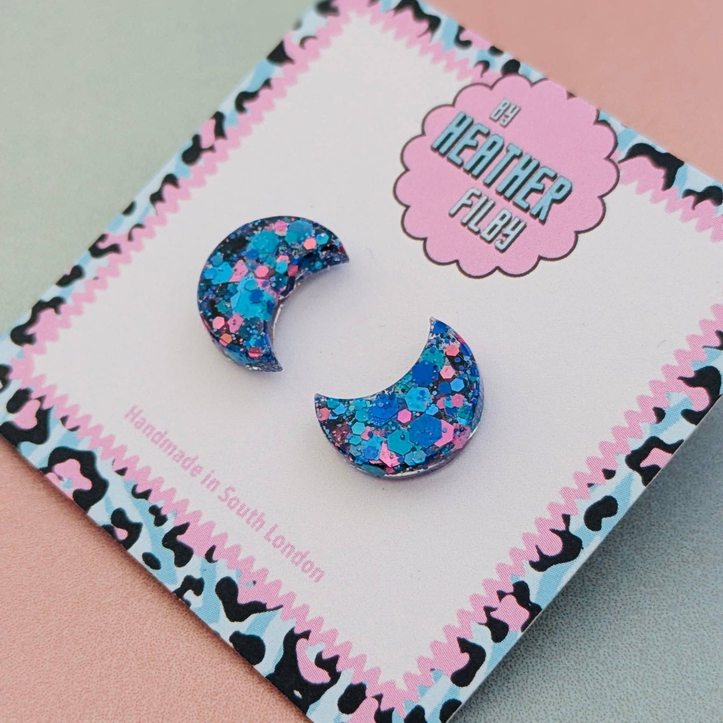 By Heather Filby | Glitter Stud Earrings | Moon (Purple)