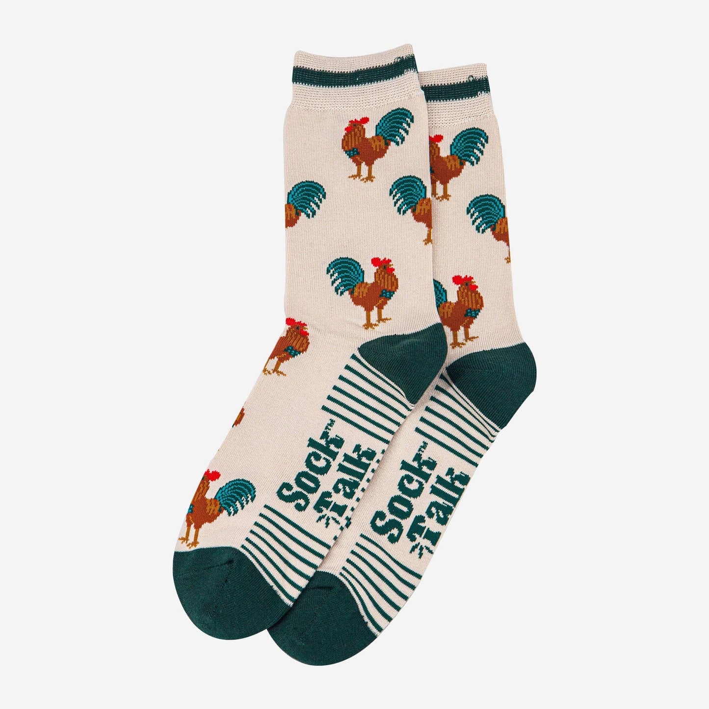 Sock Talk | Men's Bamboo Socks | Cream/Green Rooster | UK 7-11