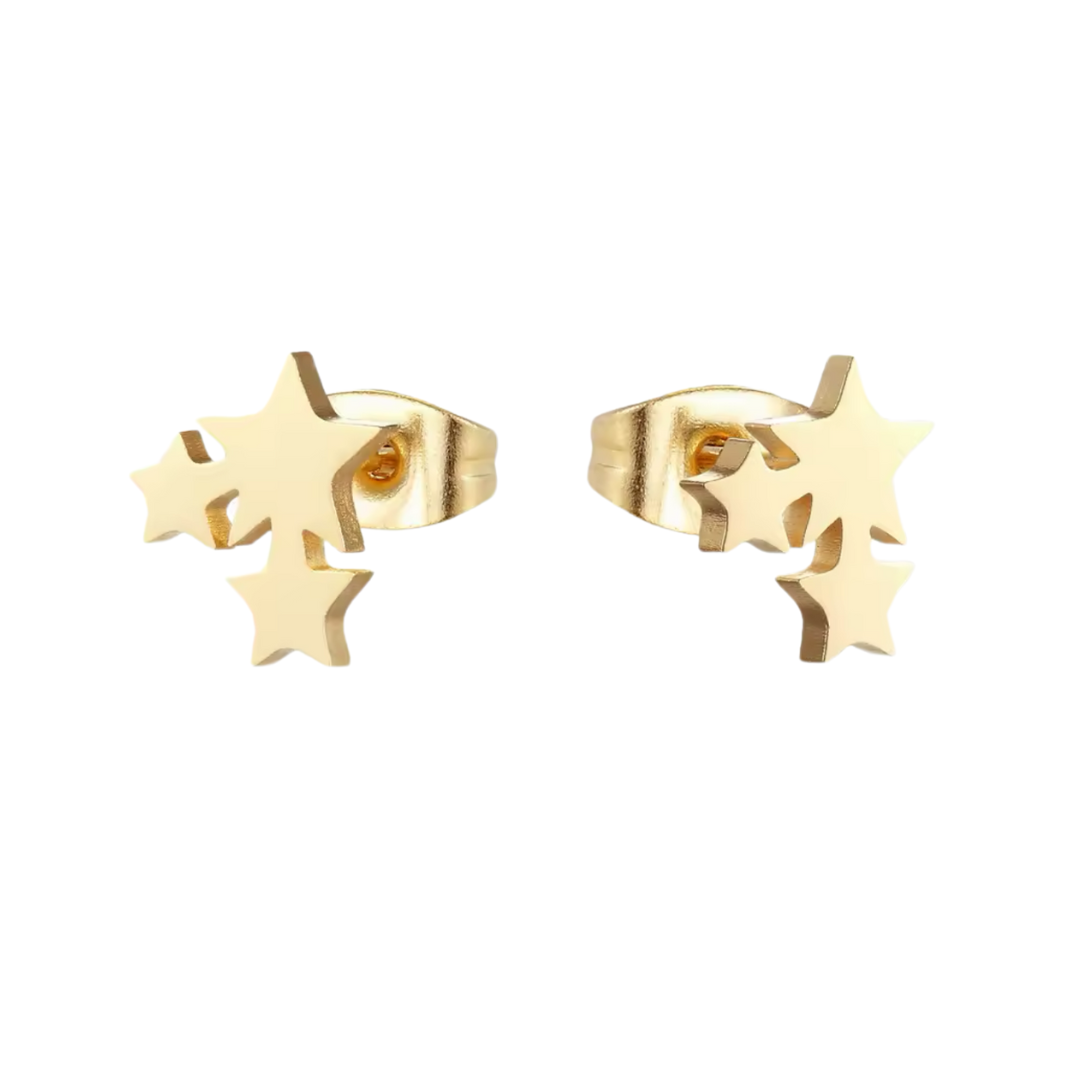 Soch & Co | Stainless Steel Earring Studs | Gold Trio of Stars