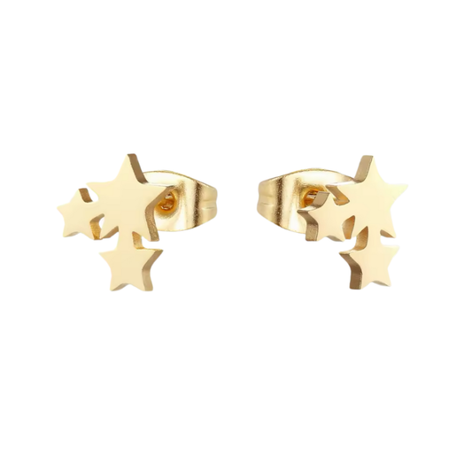 Soch & Co | Stainless Steel Earring Studs | Gold Trio of Stars