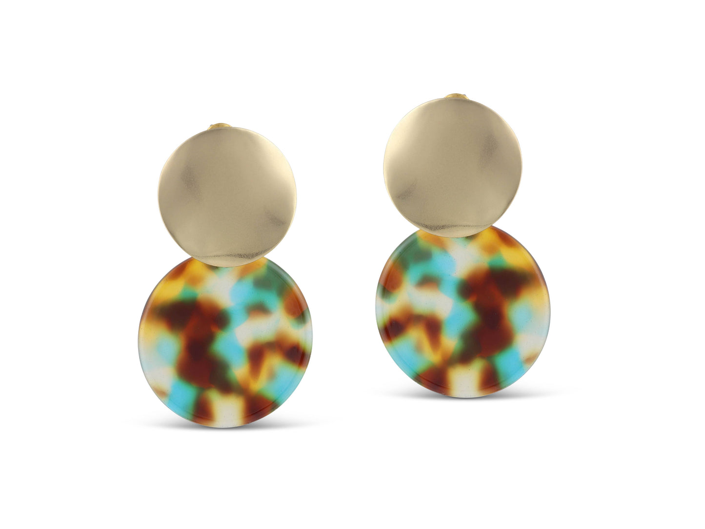Big Metal London | Sarah Two Tone Earrings | Blue/Yellow/Brown